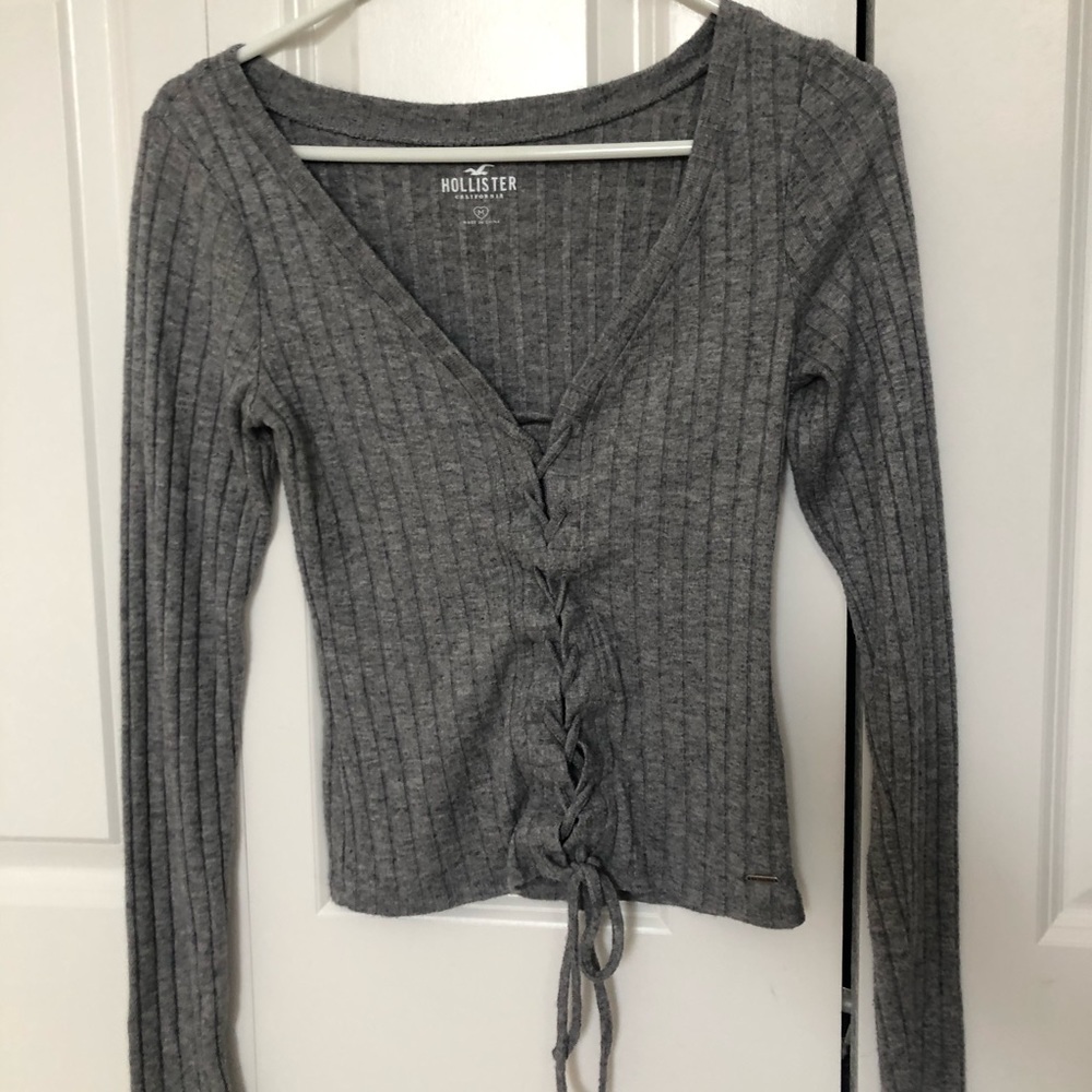 Gray Hollister Lace/Tie Up Long Sleeve